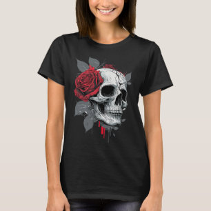 Rose Skeleton Skull Hand Red Flower Rose T-Shirt