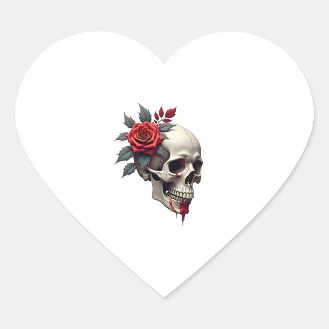 Rose Skeleton Skull Hand Red Flower Rose T-Shirt ( Heart Sticker (Front)