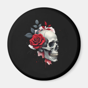 Rose Skeleton Skull Hand Red Flower Rose T-Shirt ( Magnet