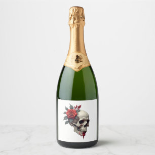 Rose Skeleton Skull Hand Red Flower Rose T-Shirt ( Sparkling Wine Label