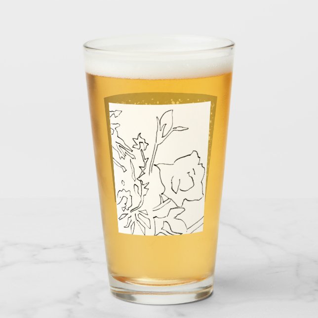 Rose Sketch and Starlight Silkscreen glassware Glass (Back Filled)