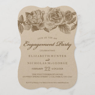 Rose Sketch Engagement Party Invitation in Sepia