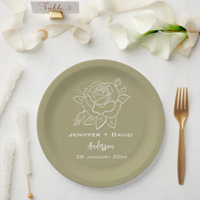 Rose Sketch Personalised Wedding/ Bridal Shower  Paper Plate (Wedding)