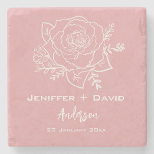 Rose Sketch Personalised Wedding/ Bridal Shower Stone Coaster