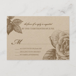 Rose Sketch Reply Card in Sepia