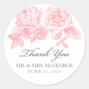 Rose Sketch Round Sticker in Pink