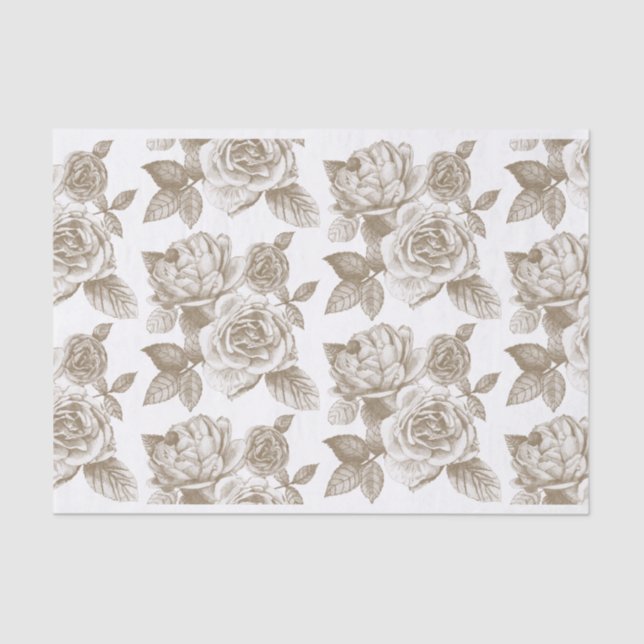 Rose Sketch Tissue Paper in Sepia (Front)