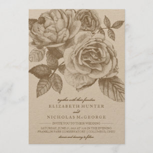 Rose Sketch Wedding Invitation in Sepia