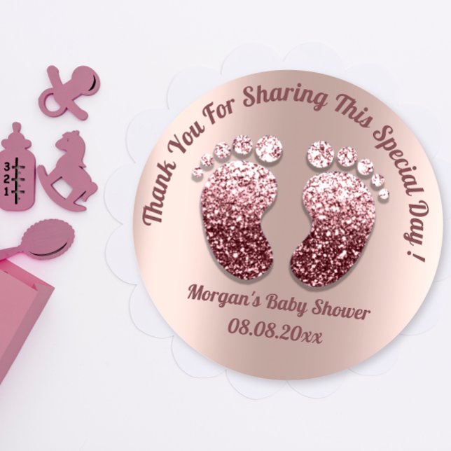 Rose Skinny Feet Baby Shower Favour Thank You Classic Round Sticker (Rose Skinny Feet Baby Shower Favor Thank You Classic Round Sticker)
