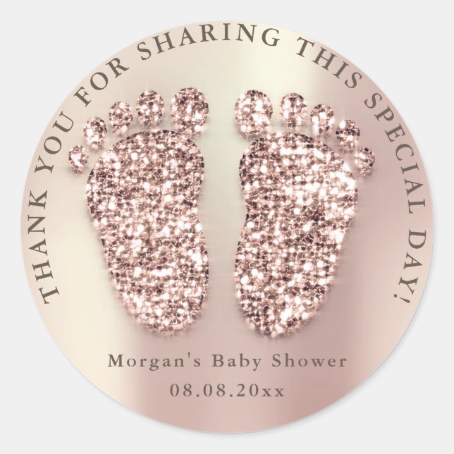 Rose Skinny  Glitter Feet Baby Shower Favour Thank Classic Round Sticker (Front)