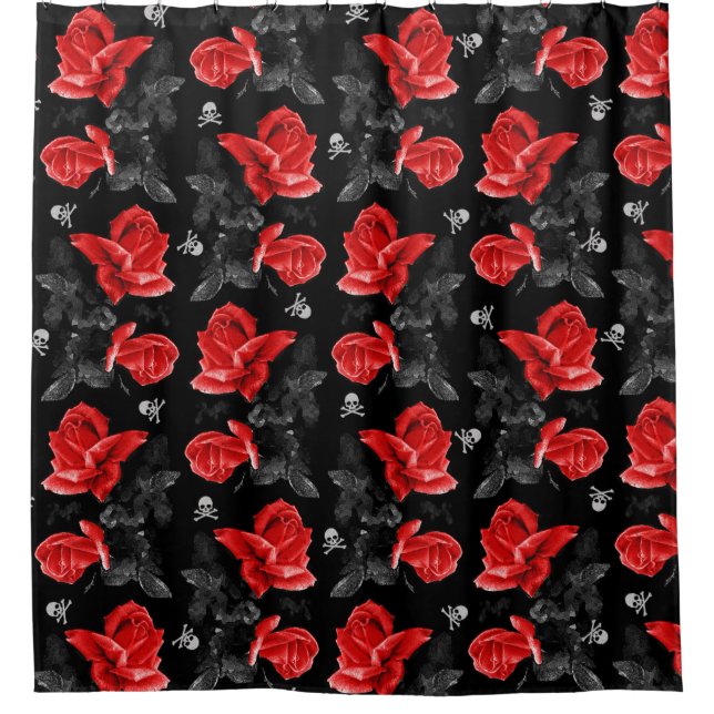 Rose Skulls Gothic Red Pattern Shower Curtain (Front)