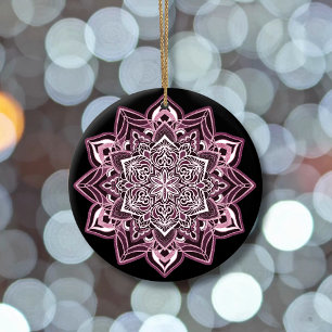 Rose Snowflake on black Ceramic Tree Decoration