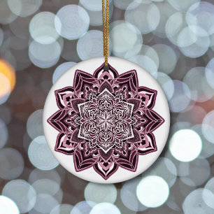 Rose Snowflake on white Ceramic Tree Decoration
