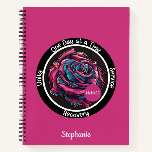 Rose Sobriety 12-Step Recovery  Notebook (Front)