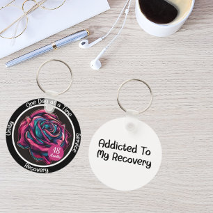 Rose Sobriety Chip   12-Step Recovery Gift Key Ring