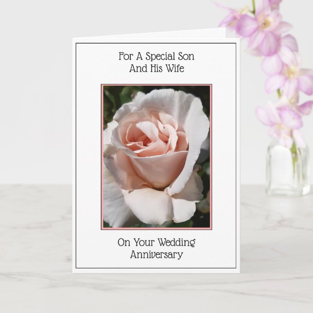 Rose Son And Wife Personalised Wedding Anniversary Card (Orchid)