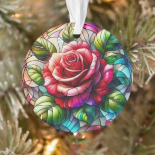 Rose Stained Glass Effect Elegant Floral Design  Ornament