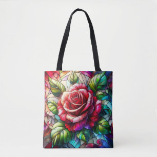 Rose Stained Glass Effect Elegant Floral Design Tote Bag