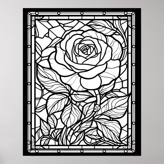 Rose Stained Glass Window Colouring Poster (Front)