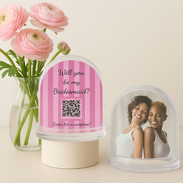 Rose Stripe Bridesmaid Proposal Photo Confetti Snowglobe (Bridesmaids Proposal Confetti Globe)