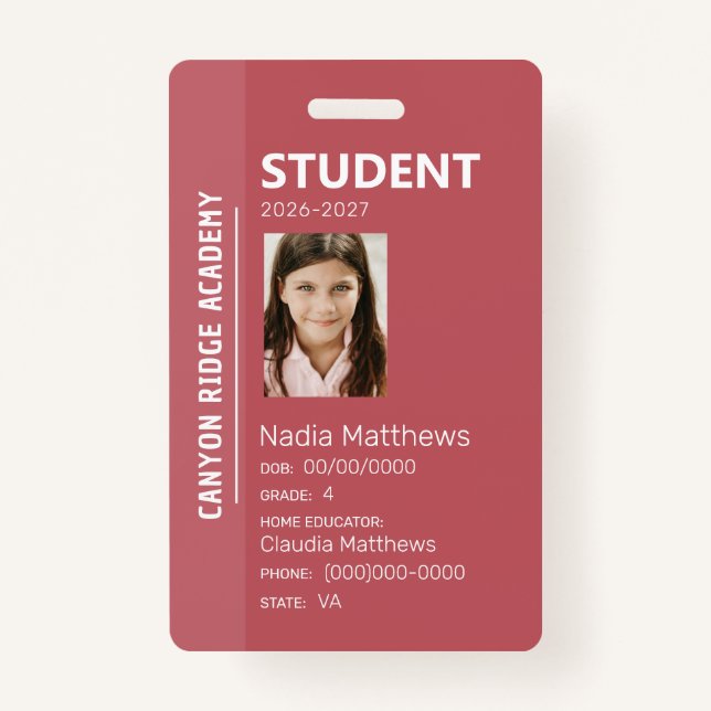 Rose Stripe Homeschool Student ID Badge (Front)