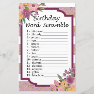 Rose Striped Birthday Word Scramble Game