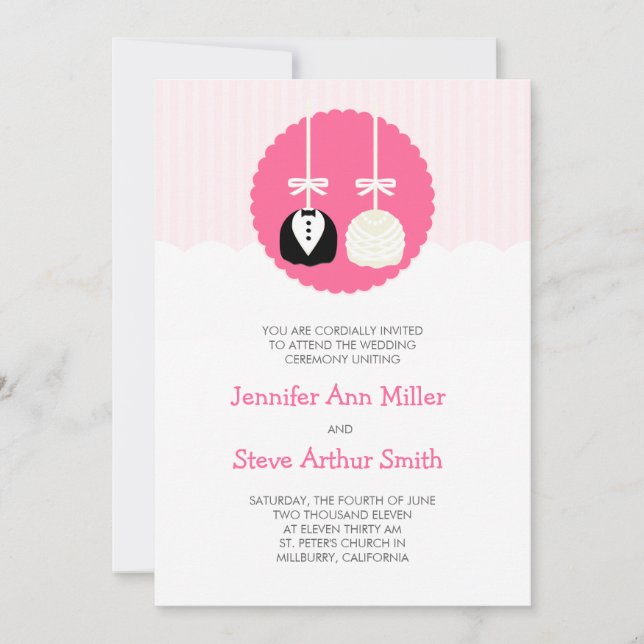 Rose Stripes Cake Pop Wedding Invitations (Front)