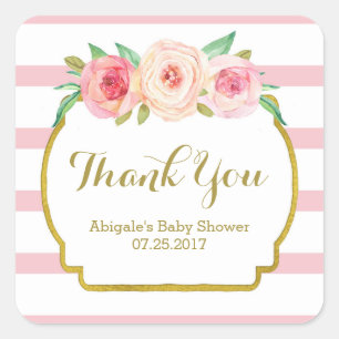 Rose Stripes Pink Floral Baby Shower Favour Tags