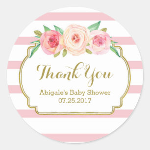 Rose Stripes Pink Floral Baby Shower Favour Tags