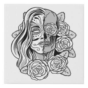 Rose Sugar Skull Girl Faux Canvas Print