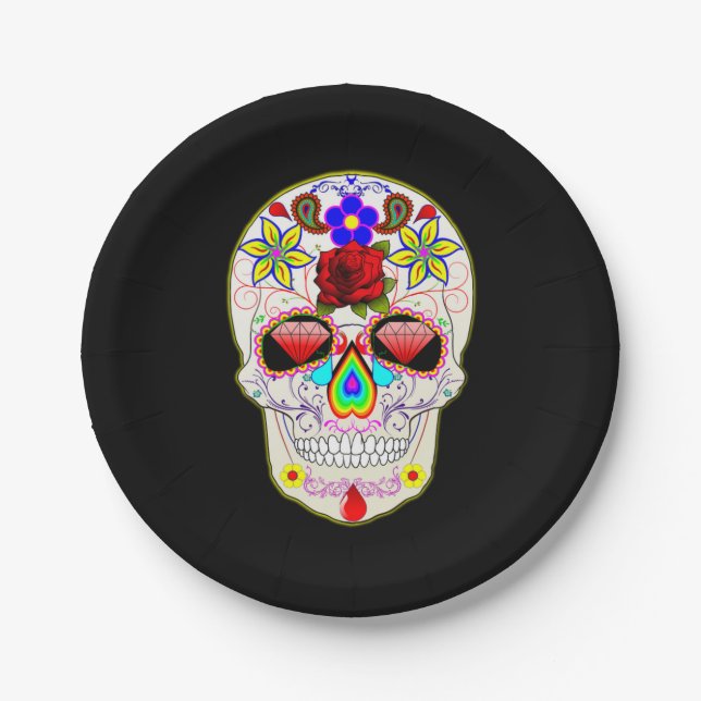 Rose Sugar Skull Paper Plate (Front)