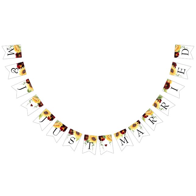 Rose Sunflower Wedding Just Married Bunting Banner (All)