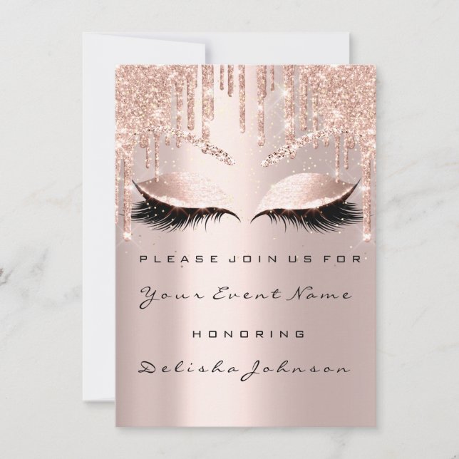 Rose Sweet 16th Glitter Drips Bridal Makeup Invitation (Front)