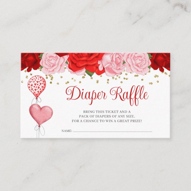 Rose Sweetheart Balloon Valentine Diaper Raffle Enclosure Card (Front)