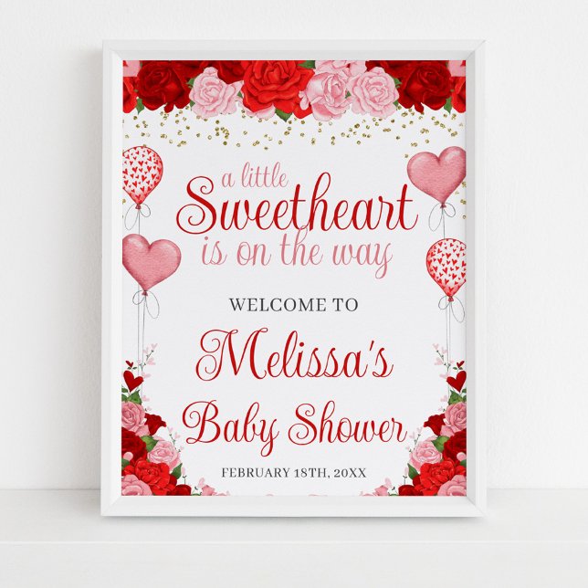 Rose Sweetheart Balloon Valentine Girl Baby Shower Poster (Creator Uploaded)