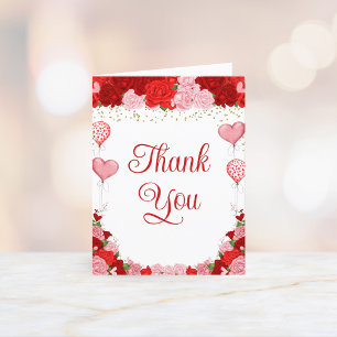 Rose Sweetheart Balloon Valentine Girl Baby Shower Thank You Card