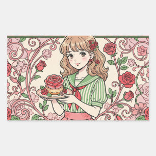 Rose sweets and a fairytale world rectangular sticker