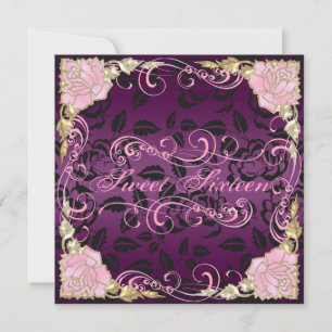 Rose & Swirl Pink Sweet 16 Birthday Invite