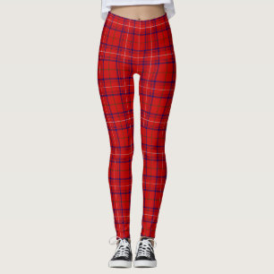 Rose tartan red blue plaid leggings