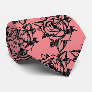 Rose Tattoo Elegance - A Retro Art  Tie