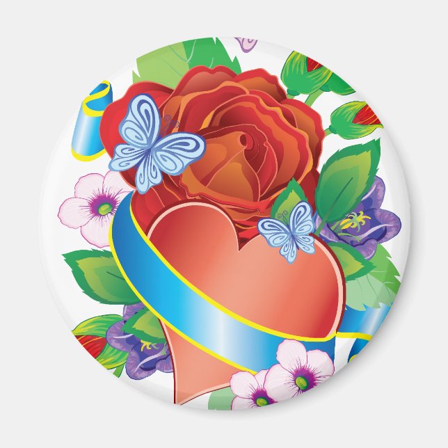 Rose Tattoo Hearts Magnet (Front)