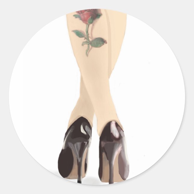 Rose tattoo high heels classic round sticker (Front)