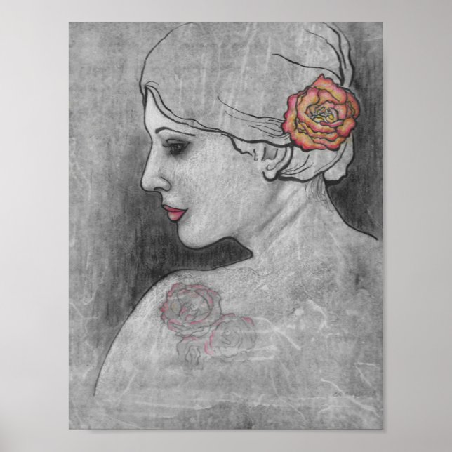 "Rose Tattooed Shoulder" by CR Sinclair Poster (Front)