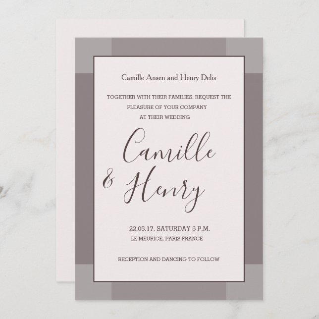 Rose taupe blush grey lilac elegant modern wedding invitation (Front/Back)
