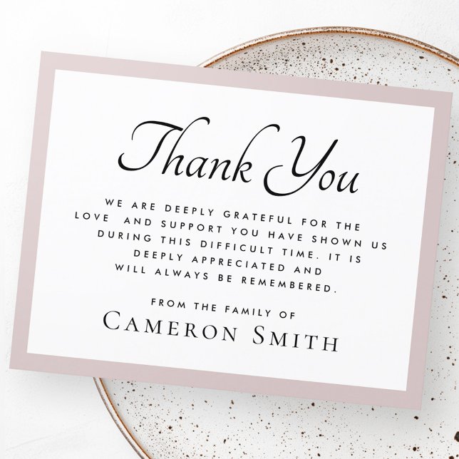 Rose taupe border elegant funeral sympathy thank you card (Rose taupe border elegant funeral sympathy thank you card)