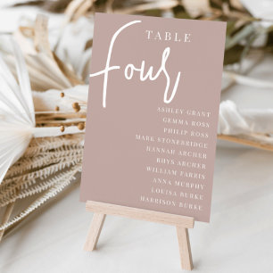 Rose Taupe Hand Scripted Table FOUR + Guest Names Table Number
