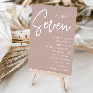 Rose Taupe Hand Scripted Table SEVEN + Guest Names Number