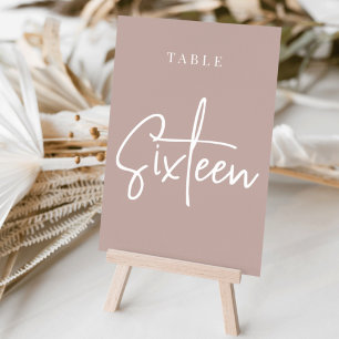 Rose Taupe Hand Scripted Table SIXTEEN Number