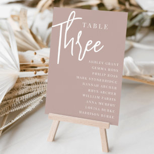 Rose Taupe Hand Scripted Table THREE + Guest Names Table Number