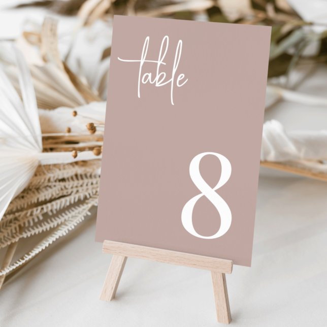 Rose Taupe Modern Handwritten + Classic Serif Table Number (Creator Uploaded)